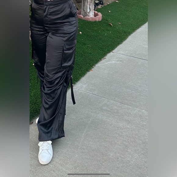 NWT: Satin Black Ruched Pants - Picture 5 of 10